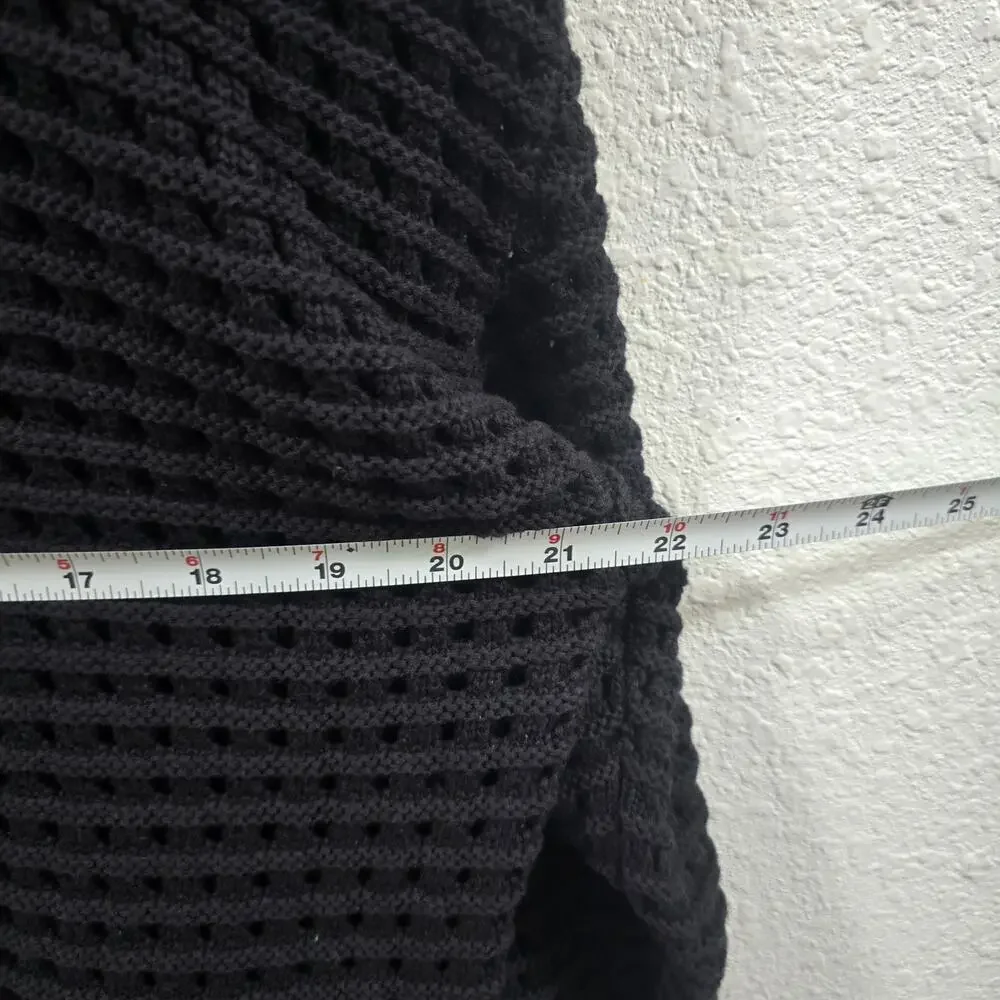 ZARA Mens Black Knit Hoodie Sweater Waffle Open Weave Cotton Pullover Size M